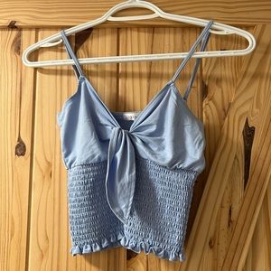 Baby Blue Cropped Tank with Tie Front